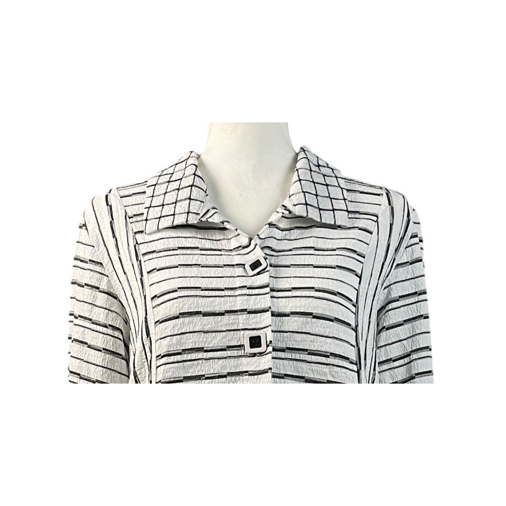 Habitat Clothes To Live In Tunic Size Medium Black White Stripes Textured Artsy - Picture 6 of 13
